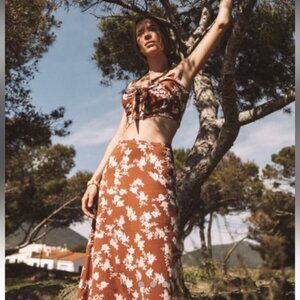 Billabong Floral Maxi Skirt Brown Cream